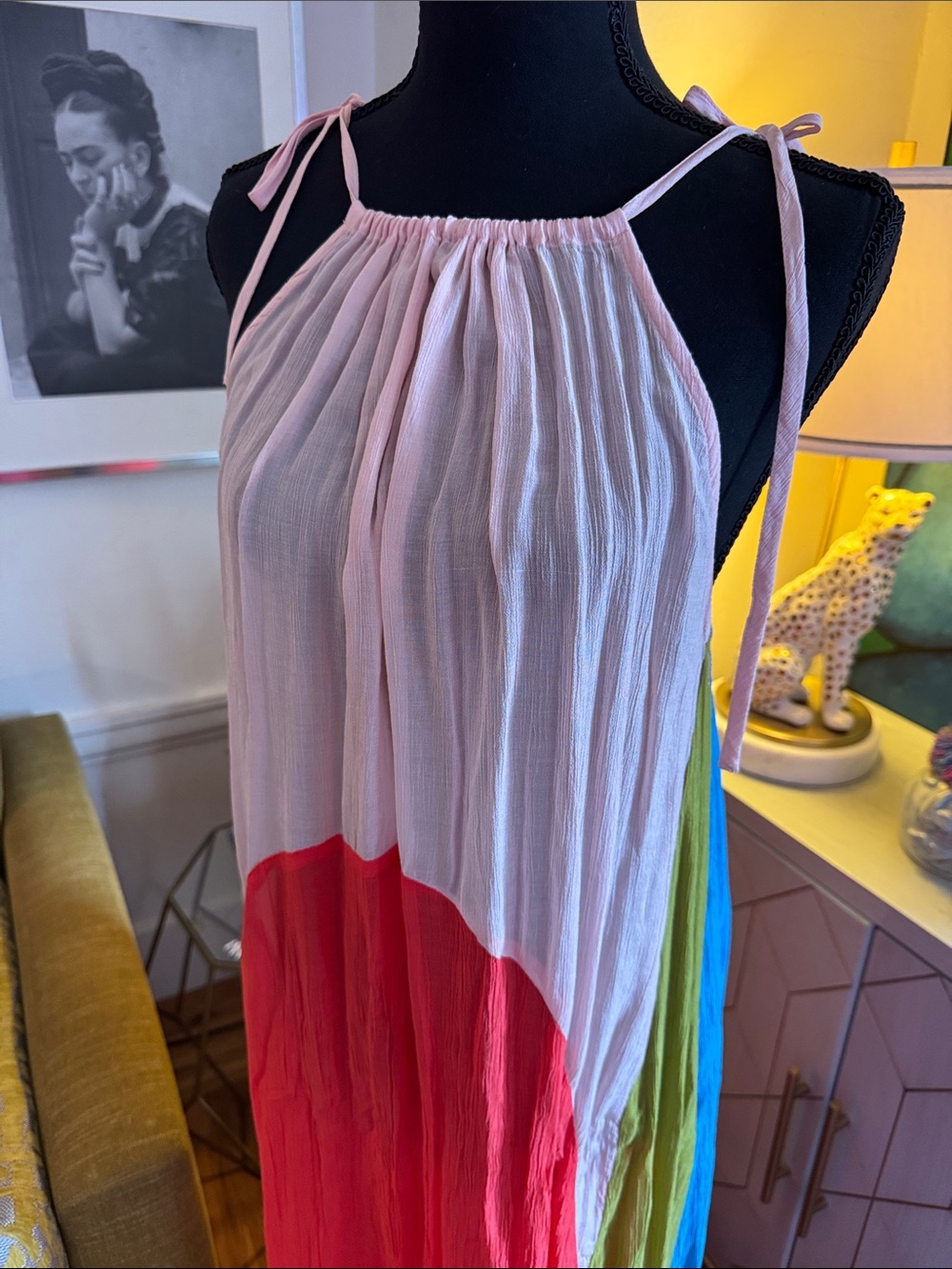 All Saints Pink, Coral and Olive Colorblock Maxi Dress - Picture 2 of 12